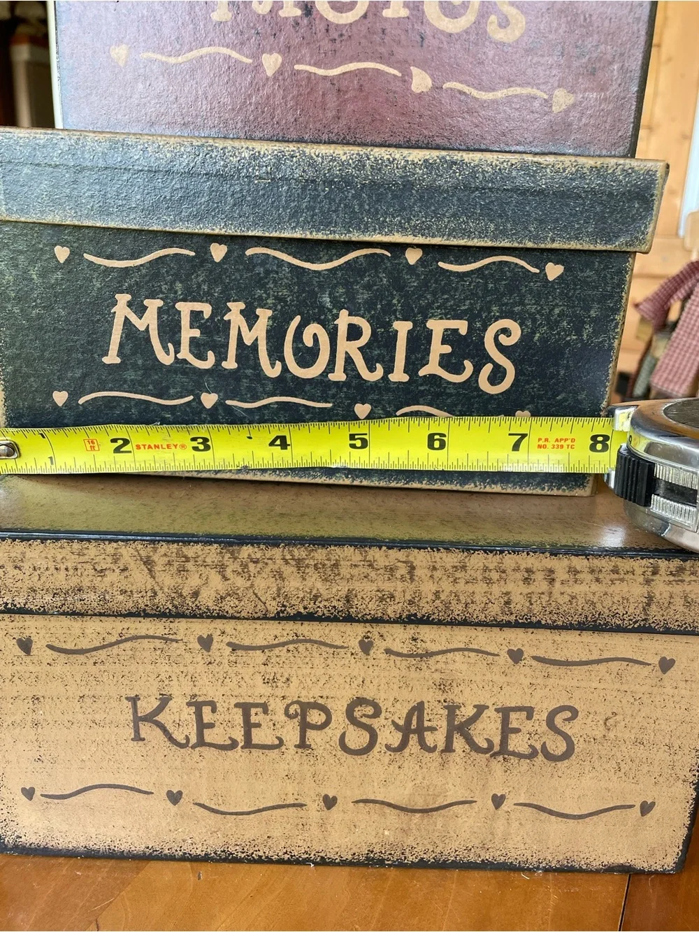 Primitive Stacking & Nesting Decorative Storage Boxes Burgundy Black Tan